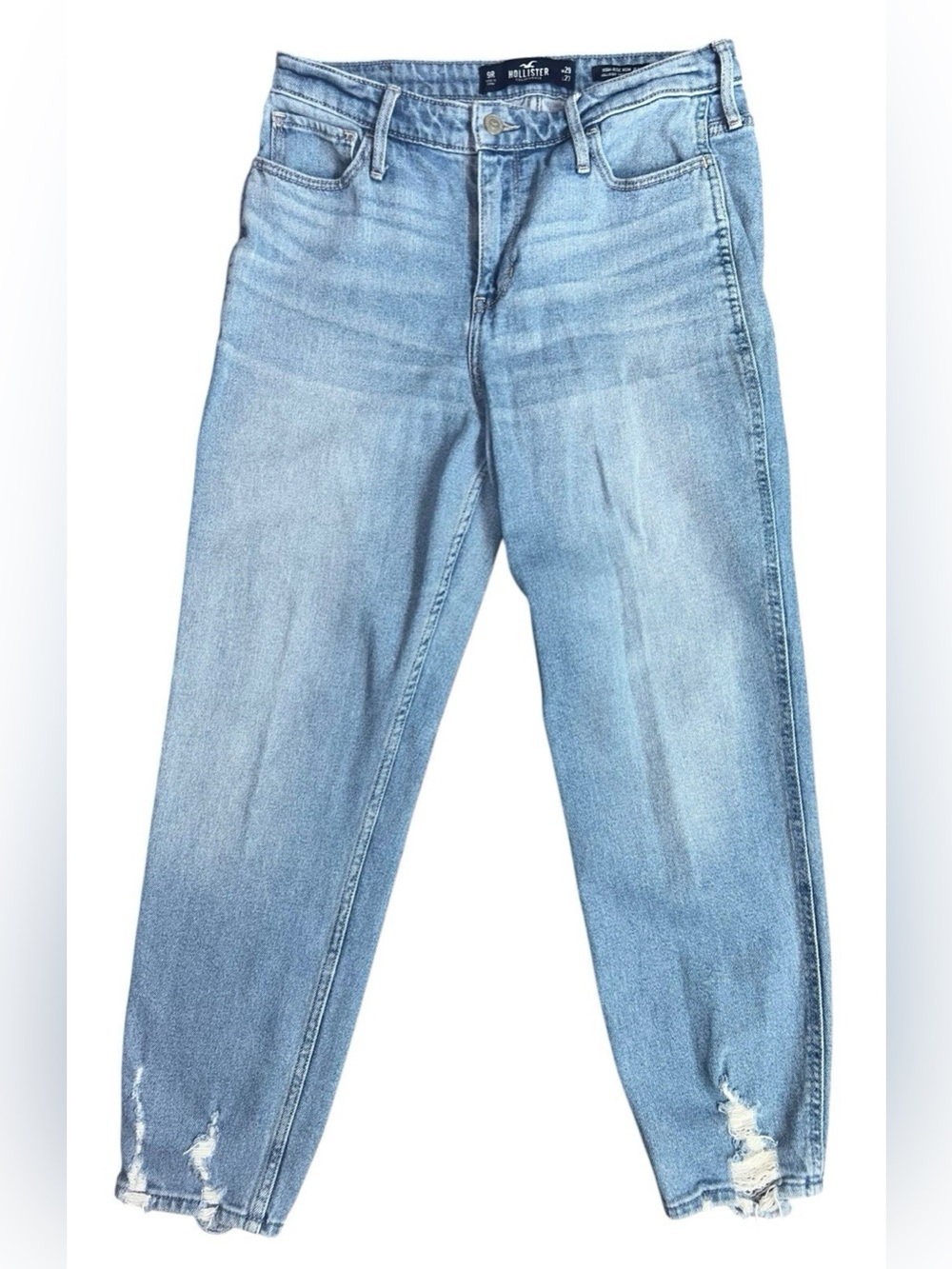 Hollister High-Rise Mom Jeans Vintage Stretch Distressed Hems Sz 9R Medium Wash